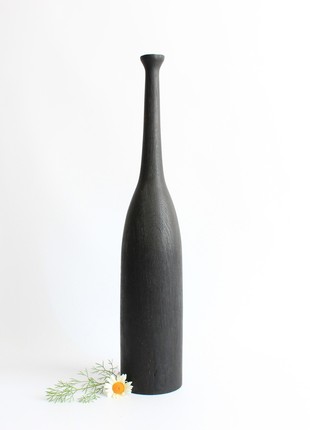 Black  floor ikebana vase, wooden unique decor