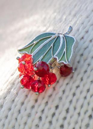 Brooch viburnum stained glass costume jewelry