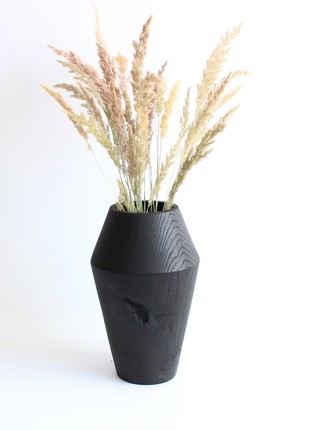 Black unique vase dried flower, living room décor handmade