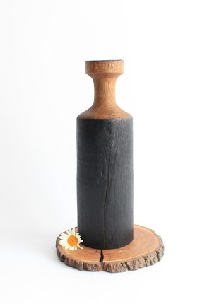 Black wooden vase dried flower, bookshelf décor handmade
