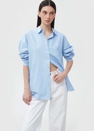 Loose-fit blue shirt with "Nightingale" embroidery2 photo
