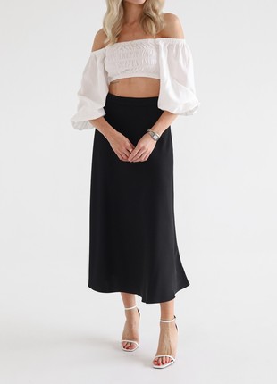 Satin black midi a-line skirt