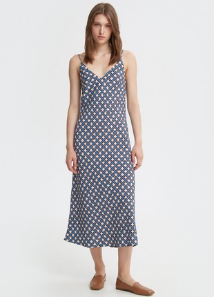 Blue tencel slip dress with geometric print