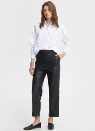 Black faux-leather straight cropped pants1 photo