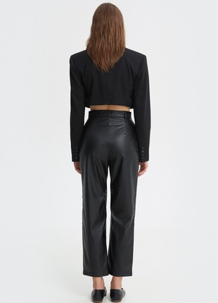 Black faux-leather straight cropped pants4 photo