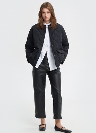 Black faux-leather straight cropped pants5 photo