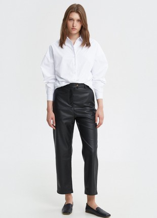 Black faux-leather straight cropped pants2 photo
