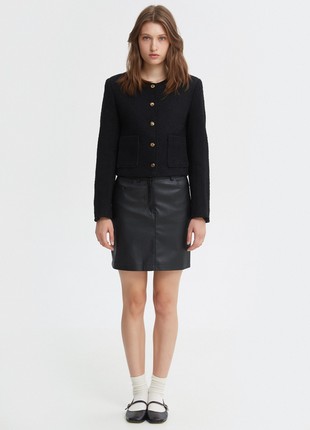 Black faux-leather mini skirt