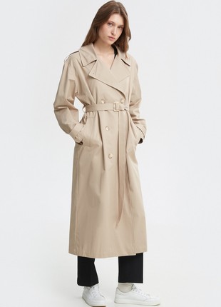 Beige water-repellent cotton trench coat
