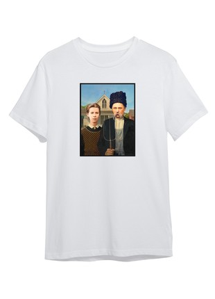 T-shirt "Taras Shevchenko and Lesya Ukrainka (Ukrainian Gothic)" White2 photo