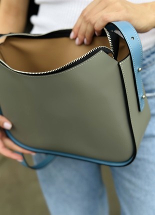 Grey leather crossbody bag for woman, Grey roomy leather purse, Grey stylish leather handbag, Lamponi Vicroria grey8 photo