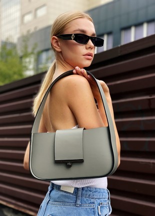 Grey leather baguette bag for woman, Grey leather crossbody bag, Grey leather purse, Grey stylish leather handbag, Lamponi Baguette M grey2 photo