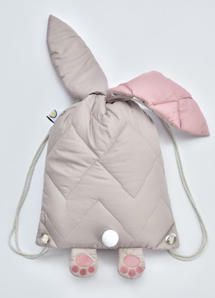 Bunny Backpack - Toy and Practical Children's Backpack by PAPAELLA, 32x37 cm, Light Grey/Powder