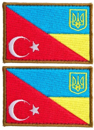 Embroidered Chevron on Velcro with Ukraine and Turkey Flags, 5x8 cm, 2 pcs