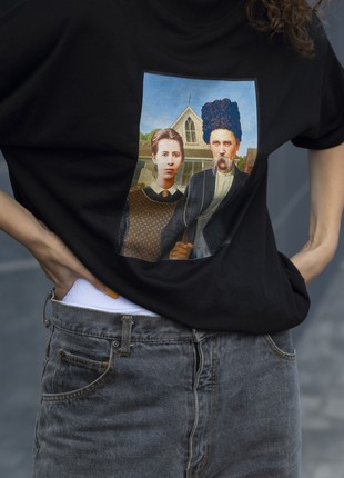 T-shirt "Taras Shevchenko and Lesya Ukrainka (Ukrainian Gothic)" Black