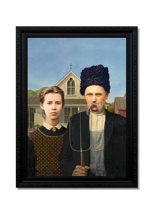 Painting Vidro Lesya Ukrainka and Taras Shevchenko Ukrainian Gothic, Massive frame, S 50x60 cm