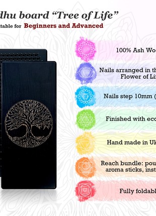 Sadhu Board Oh! SADHU for Yoga Meditation from 100% Natural Ash Wood, Step 10mm, "Tree of Life"(Black)3 photo