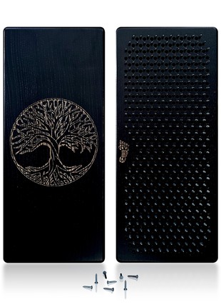 Sadhu Board Oh! SADHU for Yoga Meditation from 100% Natural Ash Wood, Step 10mm, "Tree of Life"(Black)