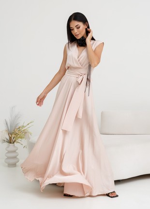 Gentle evening dress in beige color