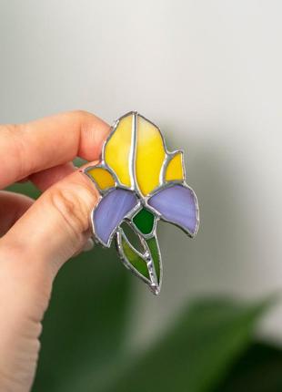 Violet iris flower stained glass brooch6 photo