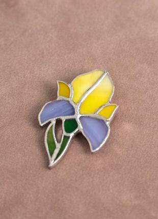 Violet iris flower stained glass brooch5 photo