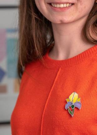 Violet iris flower stained glass brooch3 photo