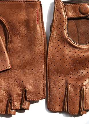 Women's  leather driving gloves fingerless2 photo