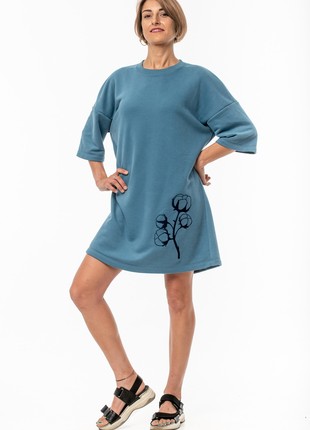 Women's dress oversized with embroidery "Bavovna" blue