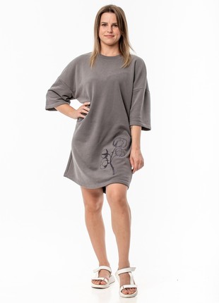Women's dress oversized with embroidery "Bavovna" grey