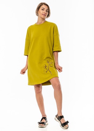 Women's dress oversized with embroidery "Bavovna" olive