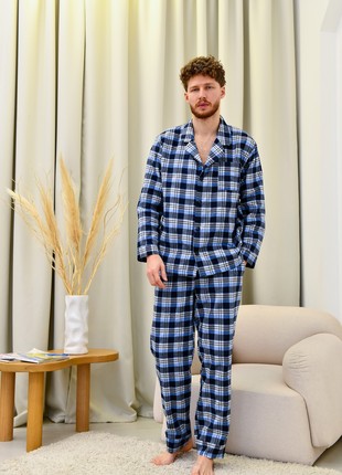 Men's pajamas made of baize fabric Brandon Black and blue