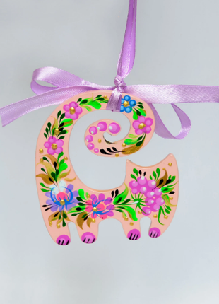 Wooden Beige Cat Christmas Ornament - Custom Folk Art Unique Gift3 photo