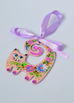 Wooden Beige Cat Christmas Ornament - Custom Folk Art Unique Gift10 photo