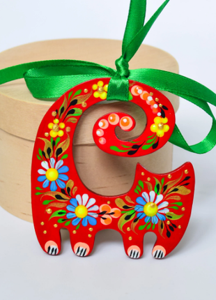 Wooden Red Cat Christmas Ornament - Custom Folk Art Unique Gift3 photo