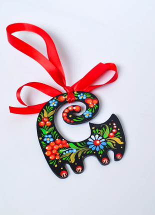 Wooden Black Cat Christmas Ornament - Custom Folk Art Unique Gift3 photo
