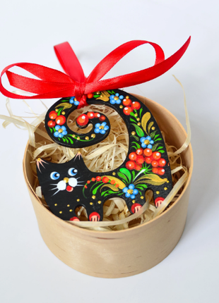 Wooden Black Cat Christmas Ornament - Custom Folk Art Unique Gift5 photo