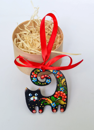 Wooden Black Cat Christmas Ornament - Custom Folk Art Unique Gift8 photo