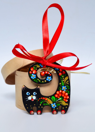 Wooden Black Cat Christmas Ornament - Custom Folk Art Unique Gift10 photo