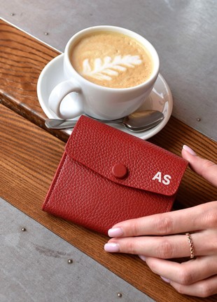 Real leather women's red wallet, Personalised wallet gift for her, Mini Wallet for Women, Card Slots with Coin Compartment, Women Purse, gift for her