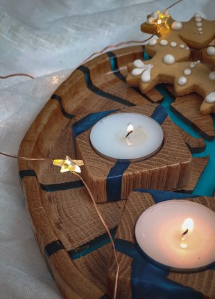 Set of Three wooden candle holders