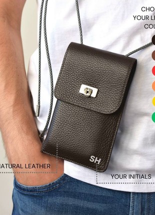 Christmas idea gift, Cell phone purse pouch Crossbody iPhone 14 case Leather crossbody phone bag for men Phone purse case for iPhone 132 photo