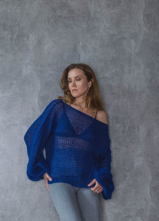 Blue oversize hand-knitted sweater