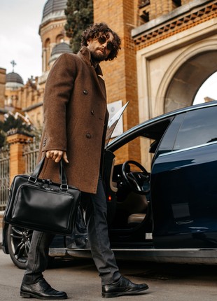 Black leather laptop briefcase, men office bag, computer handbag, casual city shoulder purse, document accessories, fathers day work gift, WOKE M