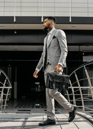 Leather briefcase Barrister black, Personalised Real Leather Mens Briefcase Laptop Bag Messenger Bag Office