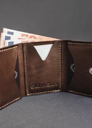 Leather wallet Trifold brown, Personalized Leather Card Case