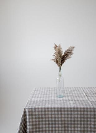 Checkered linen tablecloth beige&white. Size: S - 140*140 cm1 photo
