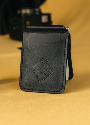 Leather clip for bills, moneyclip black