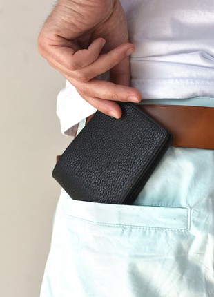 Black with black leather bifold wallet, Personalized Men’s wallet, Lyxury gif, Pocket wallet, Full grain bi-fold, Slim thin purse2 photo