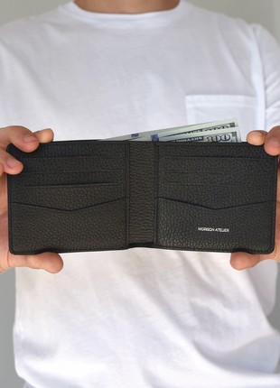 Black with black leather bifold wallet, Personalized Men’s wallet, Lyxury gif, Pocket wallet, Full grain bi-fold, Slim thin purse1 photo