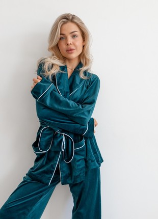 Pajamas with a belt velor Eva Emerald